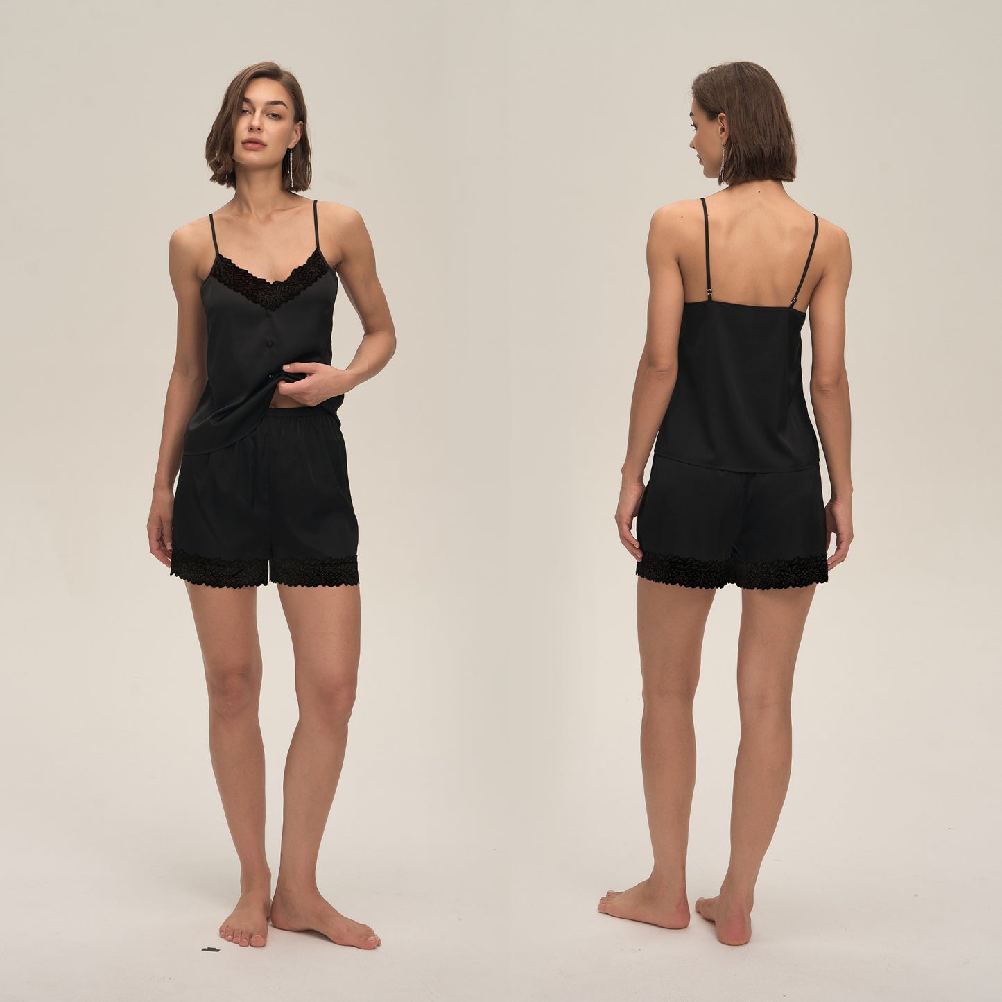 Womens Pajamas Lace Camisole And Shorts Set For Home Wear