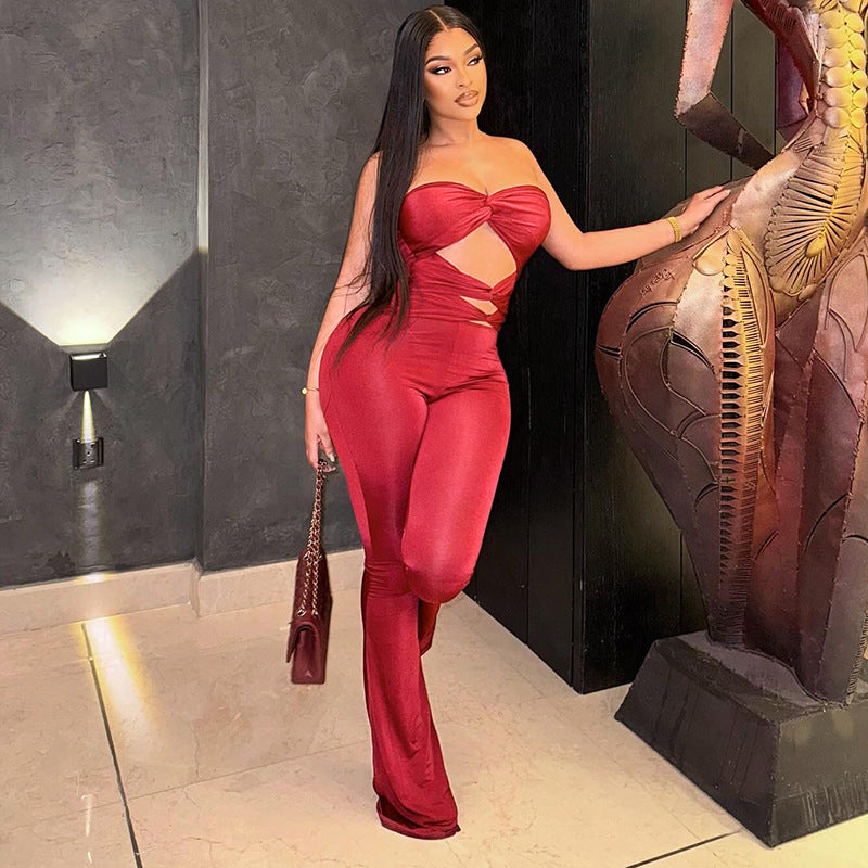 Womens Cutout Backless Knotted Jumpsuit
