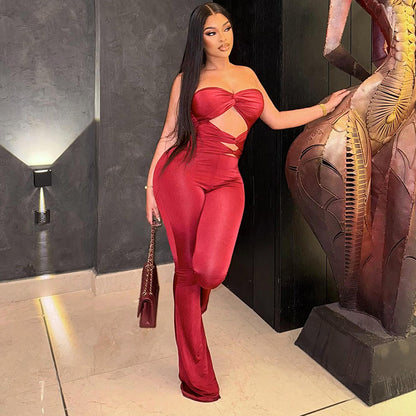 Womens Cutout Backless Knotted Jumpsuit