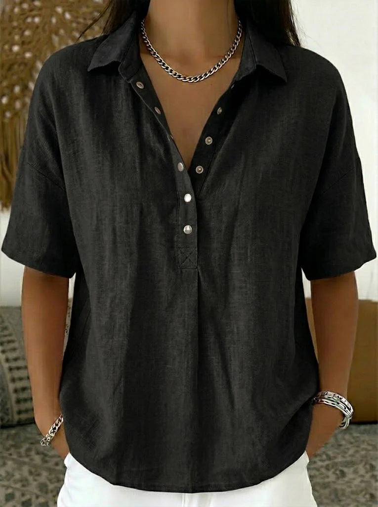 Single-breasted Lapel Shirt E-commerce Bestseller Womens Solid-color Casual Wear