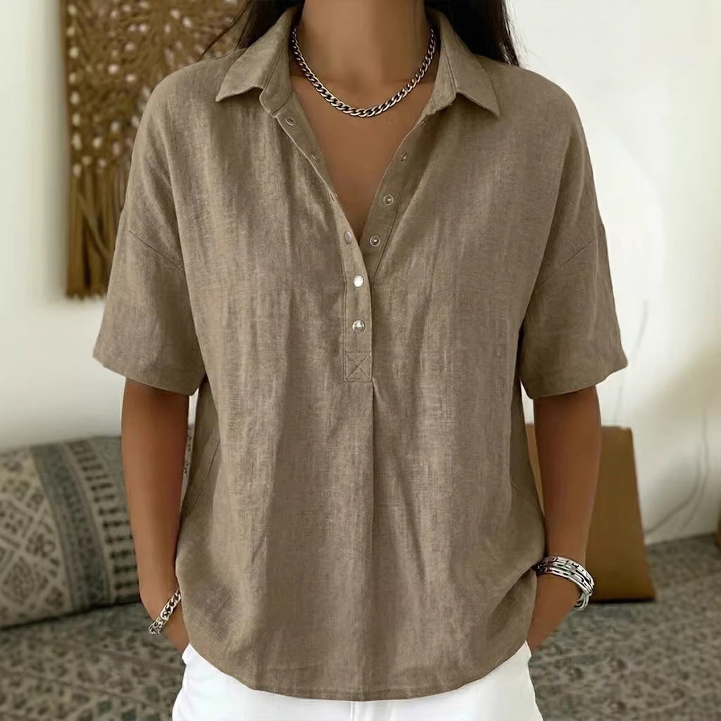 Single-breasted Lapel Shirt E-commerce Bestseller Womens Solid-color Casual Wear
