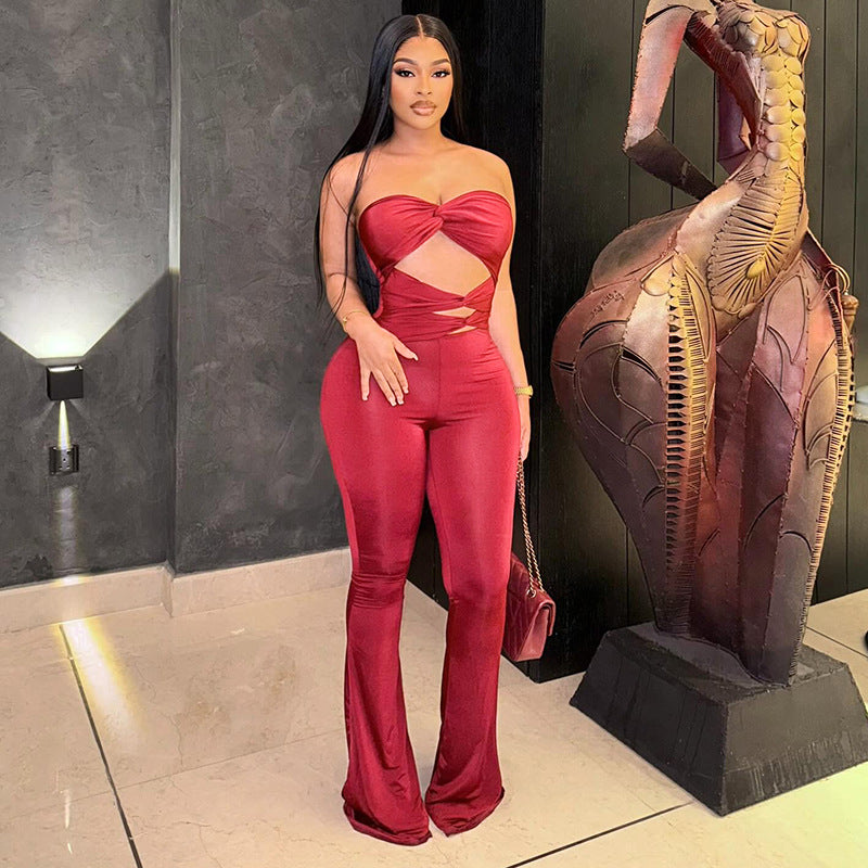 Womens Cutout Backless Knotted Jumpsuit