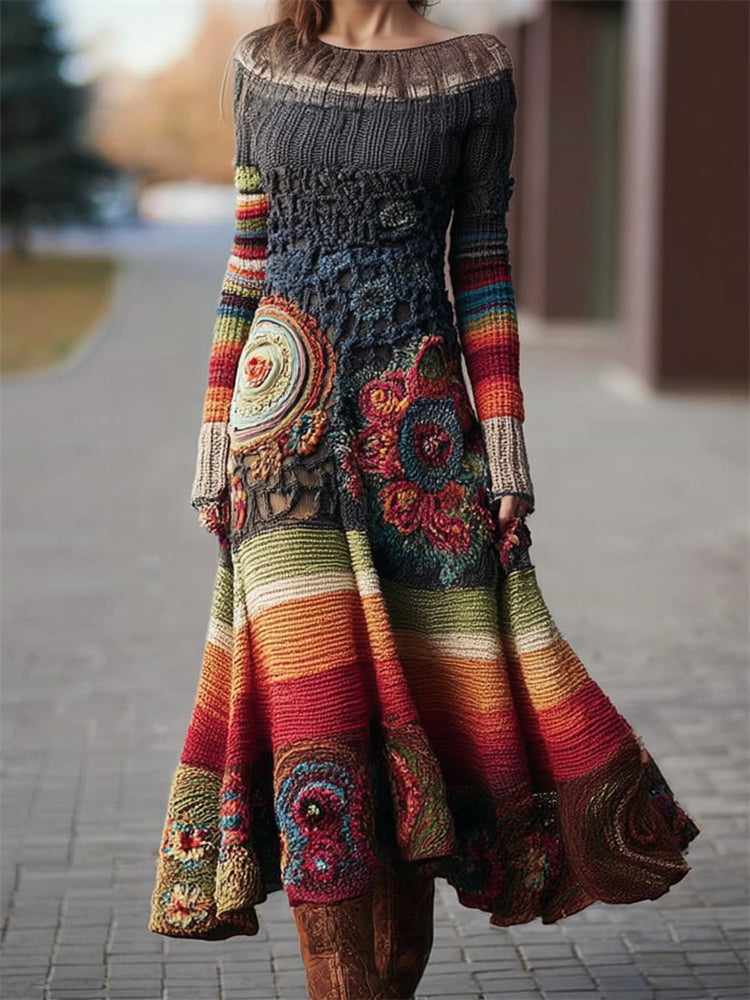 High-neck Dress Sweater Vintage Cable-knit Long-sleeve Womens Wear