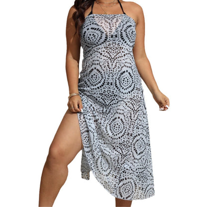 Plus-size Womens Polka-dot Printed Sheer Multi-wear Dress From Europe And The US