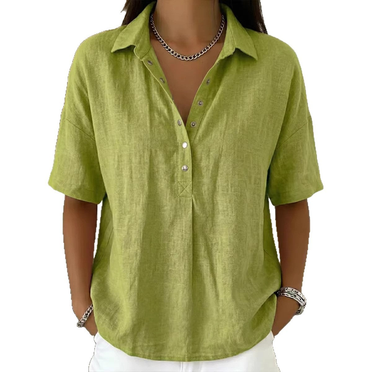 Single-breasted Lapel Shirt E-commerce Bestseller Womens Solid-color Casual Wear