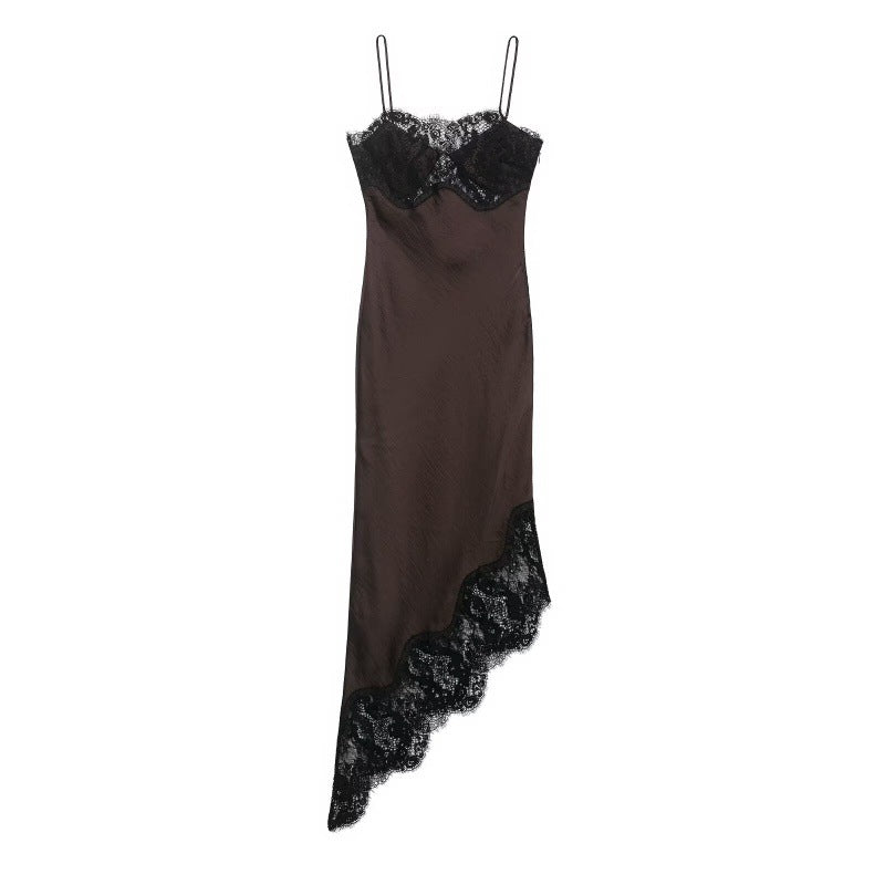 Womens Wear Stylish Asymmetrical Lace And Satin Dress