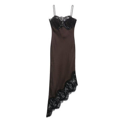 Womens Wear Stylish Asymmetrical Lace And Satin Dress