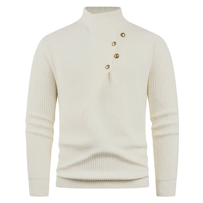 Mens Fashion Stand Collar Sweater With Slanted Buttons Mens Casual Pullover