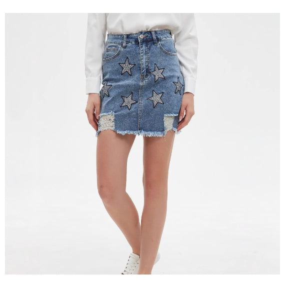 Womens Retro Embroidered Denim Skirt