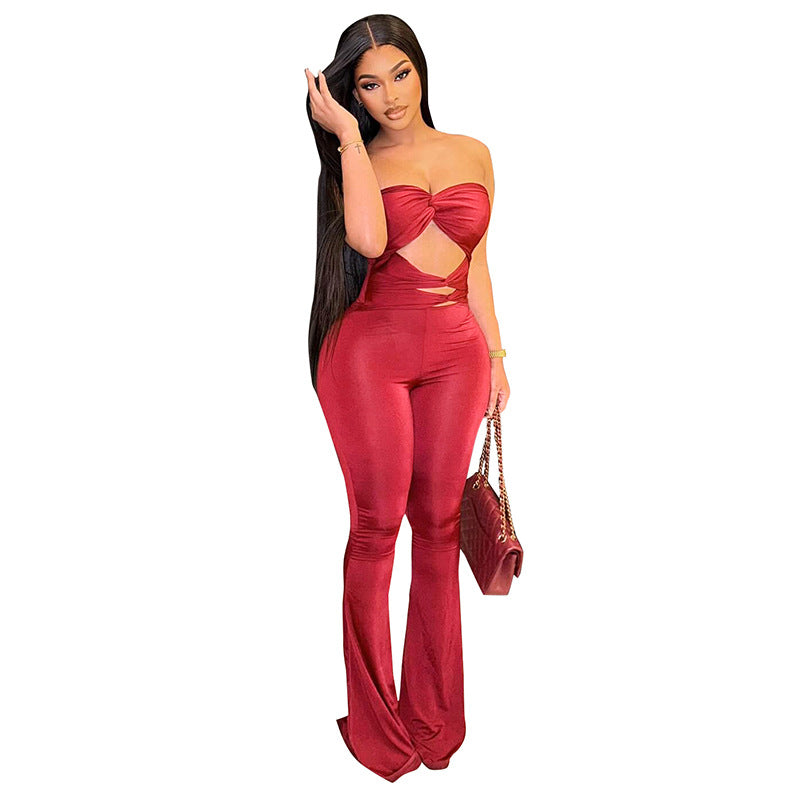 Womens Cutout Backless Knotted Jumpsuit