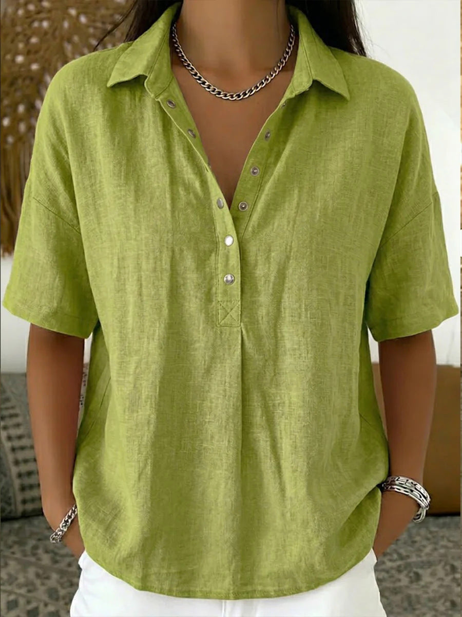 Single-breasted Lapel Shirt E-commerce Bestseller Womens Solid-color Casual Wear