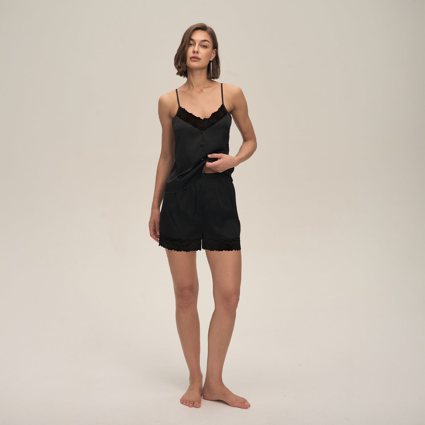 Womens Pajamas Lace Camisole And Shorts Set For Home Wear