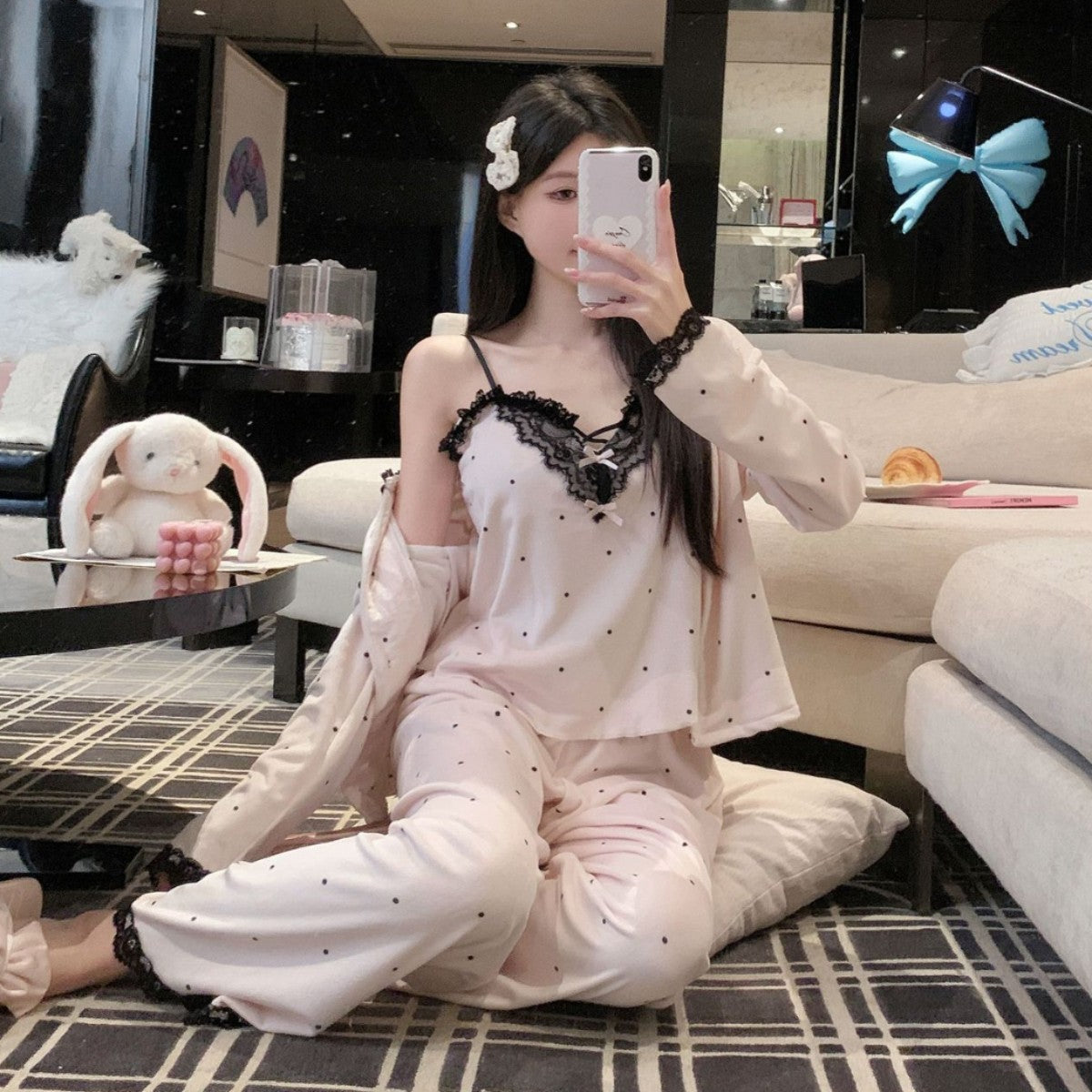Womens Home Wear Set Double-Faced Fleece Thermal Pajamas