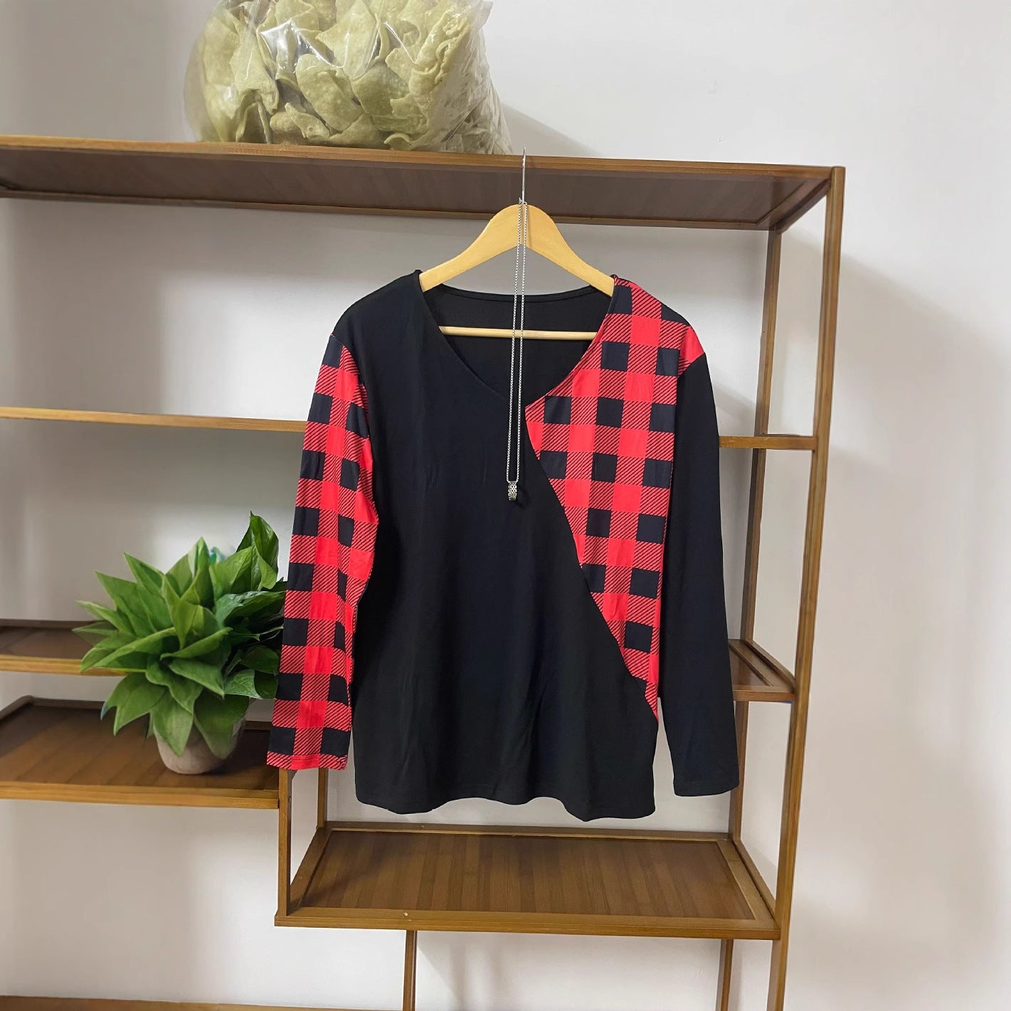 Long-sleeve Plaid Contrast-color Casual Womens Wear