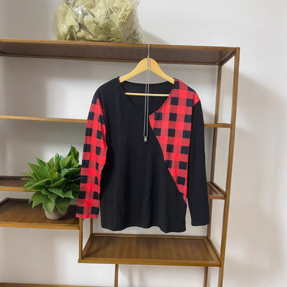 Long-sleeve Plaid Contrast-color Casual Womens Wear