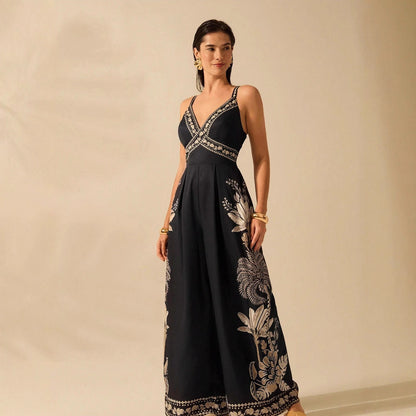 V-neck Sleeveless Strap Long Jumpsuit Womens Vacation Wear