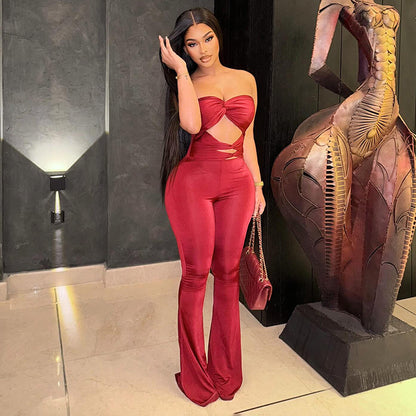 Womens Cutout Backless Knotted Jumpsuit