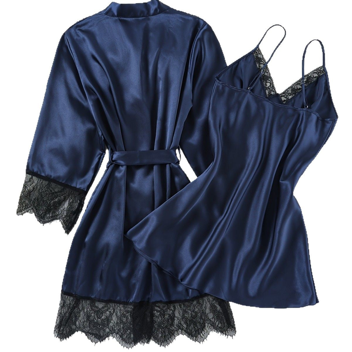 Womens Four-Season Home Wear Strap Nightgown With Tie-Back Robe Set 2 Pieces