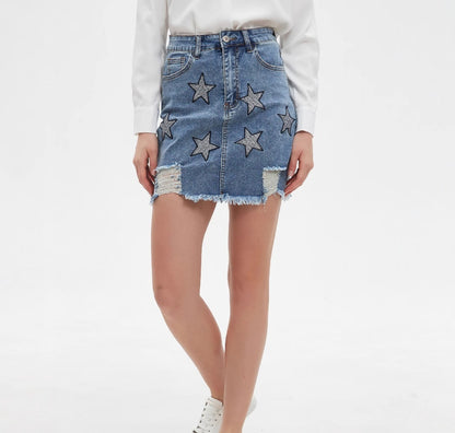 Womens Retro Embroidered Denim Skirt