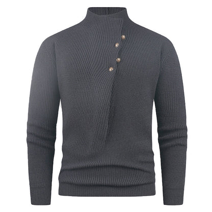 Mens Fashion Stand Collar Sweater With Slanted Buttons Mens Casual Pullover