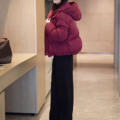 Winter Korean-style Cropped Hooded Cotton Jacket