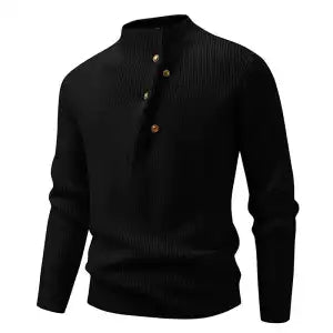 Mens Fashion Stand Collar Sweater With Slanted Buttons Mens Casual Pullover