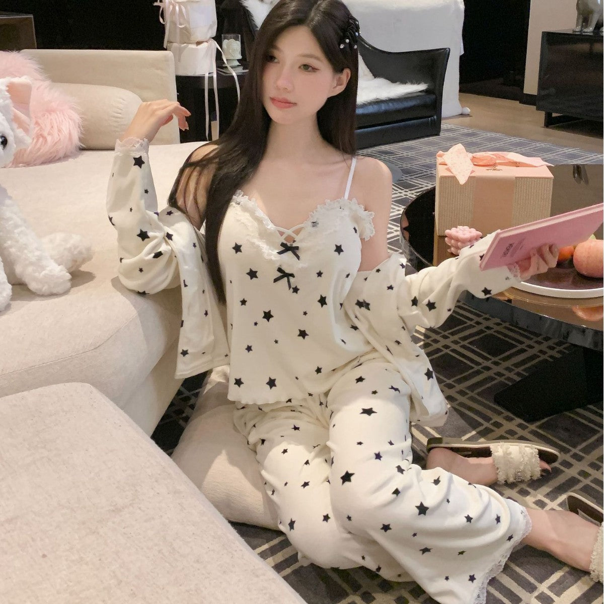 Womens Home Wear Set Double-Faced Fleece Thermal Pajamas