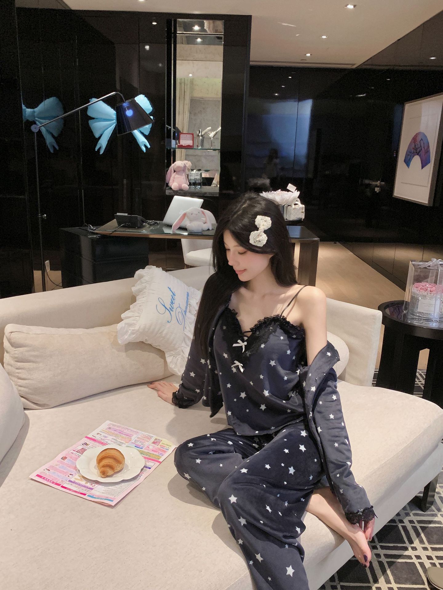 Womens Home Wear Set Double-Faced Fleece Thermal Pajamas