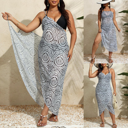 Plus-size Womens Polka-dot Printed Sheer Multi-wear Dress From Europe And The US
