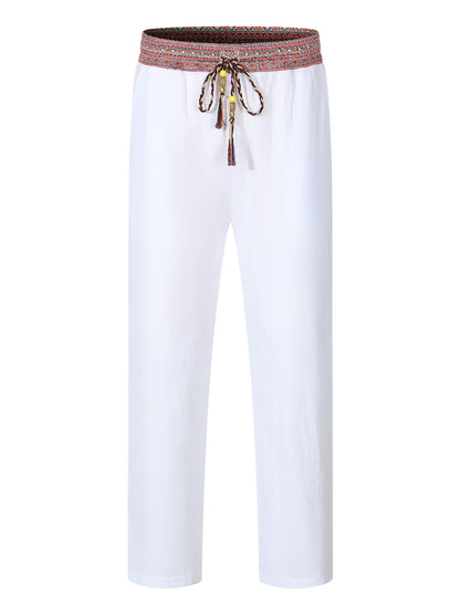 Mens Retro Patchwork Linen Pants