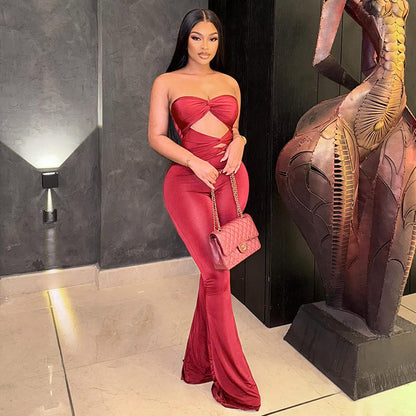 Womens Cutout Backless Knotted Jumpsuit
