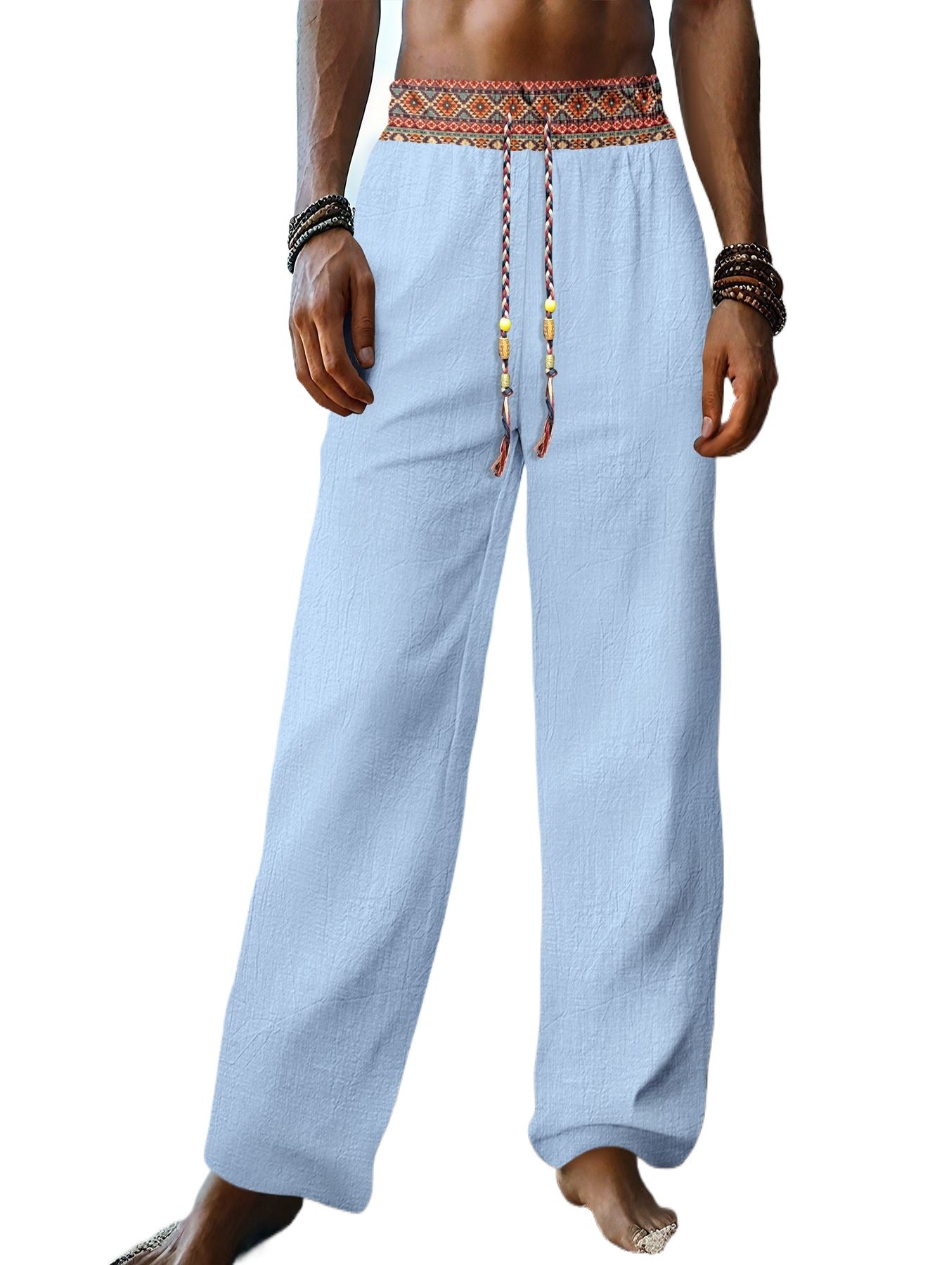 Mens Retro Patchwork Linen Pants