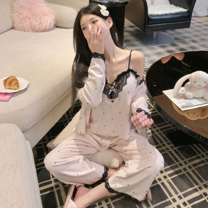 Womens Home Wear Set Double-Faced Fleece Thermal Pajamas