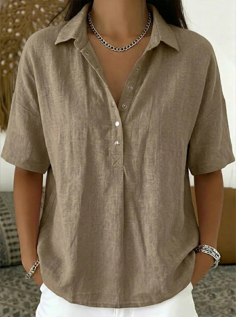 Single-breasted Lapel Shirt E-commerce Bestseller Womens Solid-color Casual Wear