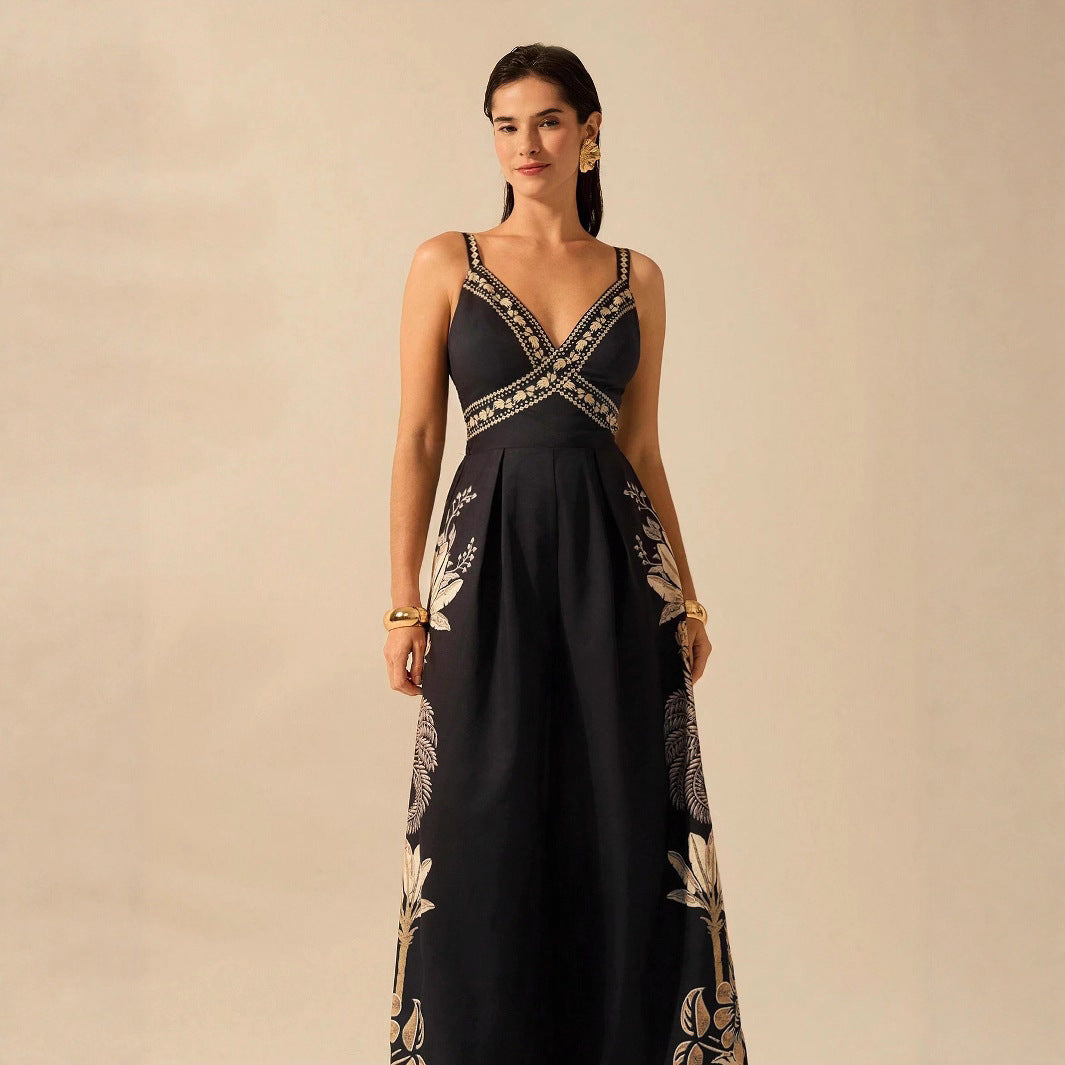 V-neck Sleeveless Strap Long Jumpsuit Womens Vacation Wear