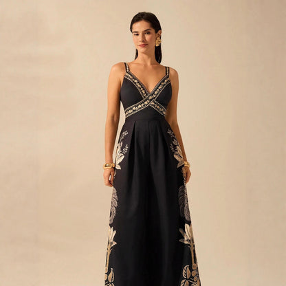 V-neck Sleeveless Strap Long Jumpsuit Womens Vacation Wear