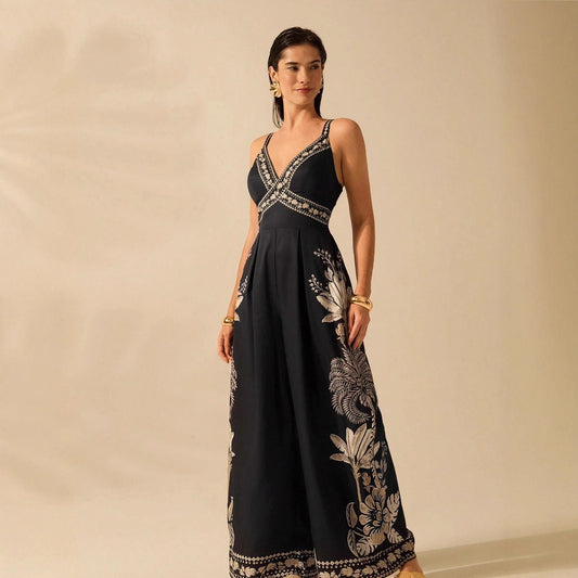 V-neck Sleeveless Strap Long Jumpsuit Womens Vacation Wear