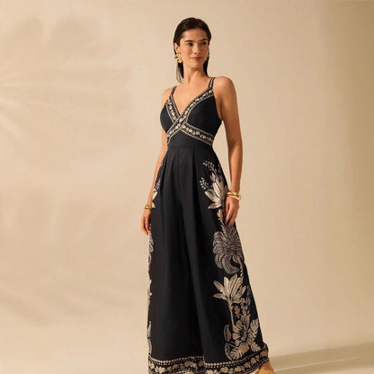 V-neck Sleeveless Strap Long Jumpsuit Womens Vacation Wear