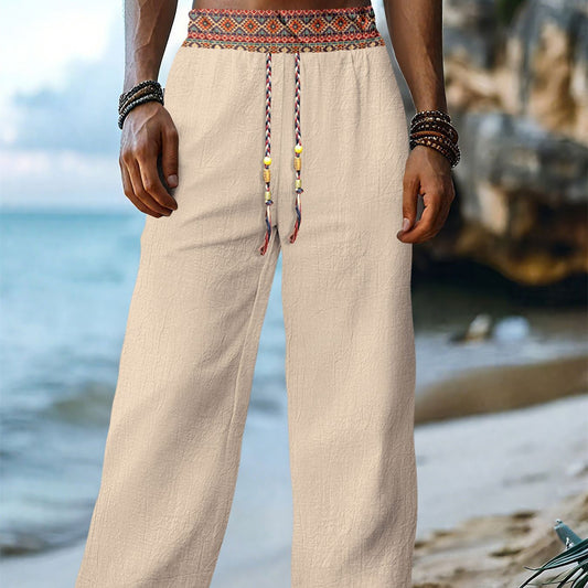 Mens Retro Patchwork Linen Pants