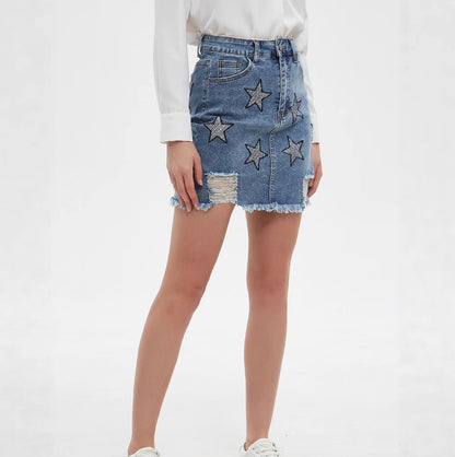 Womens Retro Embroidered Denim Skirt