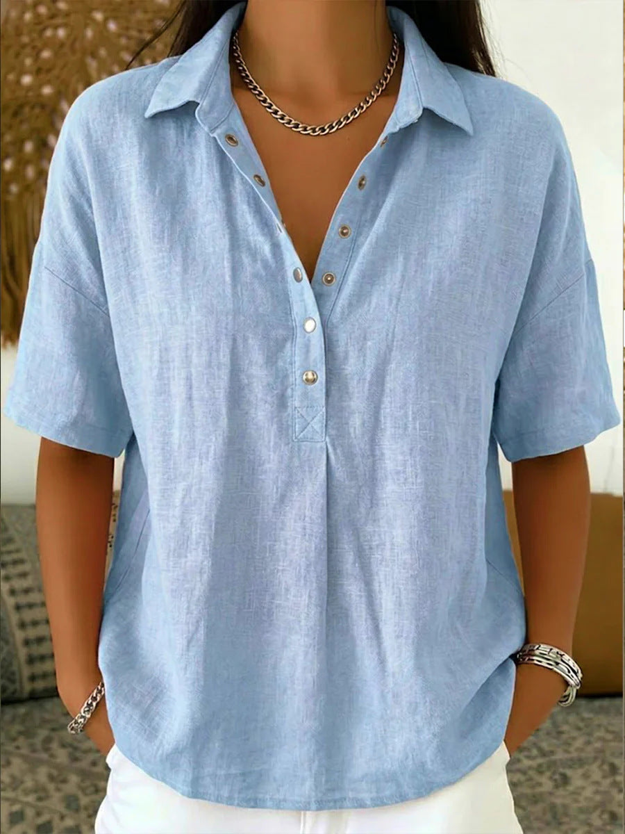 Single-breasted Lapel Shirt E-commerce Bestseller Womens Solid-color Casual Wear